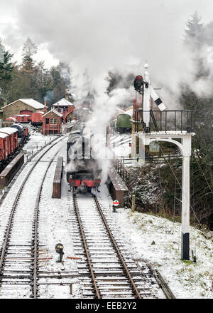 Ein Zug am Bahnhof Goathland auf die North York Moors Railway Stockfoto
