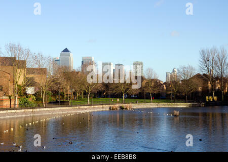 Blick auf Canary Wharf aus Surrey, London Stockfoto