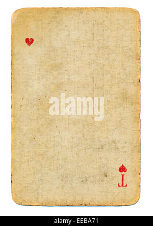 Antike Spielkarte Ass Herzen Papierhintergrund isoliert auf weiss Stockfoto