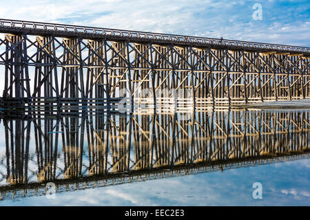 Der Pudding Creek Trestle, heute Teil des Ten Mile Beach Trail entlang des Pazifischen Ozeans in der Nähe von Fort Bragg, Kalifornien, USA Stockfoto