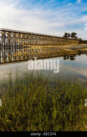 Der Pudding Creek Trestle, heute Teil des Ten Mile Beach Trail entlang des Pazifischen Ozeans in der Nähe von Fort Bragg, Kalifornien, USA Stockfoto