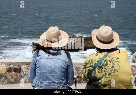 Touristen, die Southern Right Wale im Meer in Hermanus in Südafrika ansehen Stockfoto