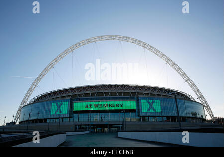 Eine Gesamtansicht des Wembley-Stadion mit den legendären Bogen in London Dezember 2014 Stockfoto