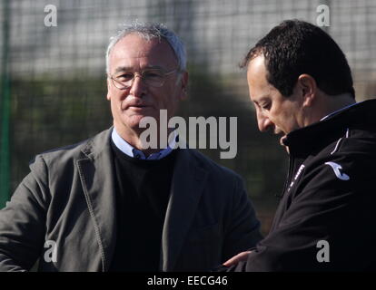 La Manga Club, Spanien. 15. Januar 2015. La Manga Club High Performance Team Training im La Manga Club, Südspanien.  Claudio Ranieri und Trainer Juan Pedro Benali Foto von Tony Henshaw / Credit: Tony Henshaw/Alamy Live-Nachrichten Stockfoto