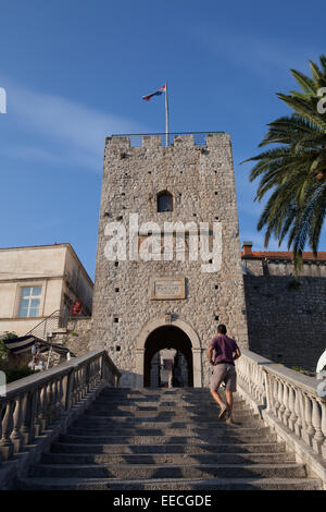 Auch genannt Revelin Turm Tower Land Südtor, Stadt Korcula, Kroatien Stockfoto