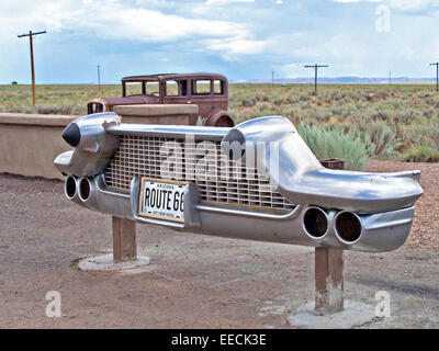 Abzug für die historische Route 66 im Petrified Forest National Park, Arizona. Stockfoto