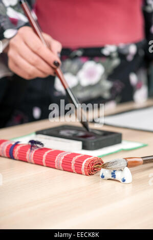 Traditionelle japanische oder chinesische Kalligraphie Stockfoto