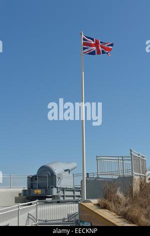 Hardings Batterie Europa Straße mit einem 12,5 Zoll 38 Tonnen RML Geschütz, Europa Point, Gibraltar UK This ist eine restaurierte Küstenschutz. Stockfoto