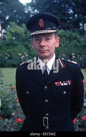 BELFAST, GROßBRITANNIEN - SEPTEMBER 1978. Sir Kenneth Newman, Polizeipräsident von der RUC, Royal Ulster Constabulary von 1976-1980 während der Unruhen, Polizei, Polizei Service of Northern Ireland, Nordirland. Stockfoto