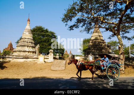 Pferdekutsche auf Straße in der Nähe von Nyaung U, Bagan, Myanmar Stockfoto