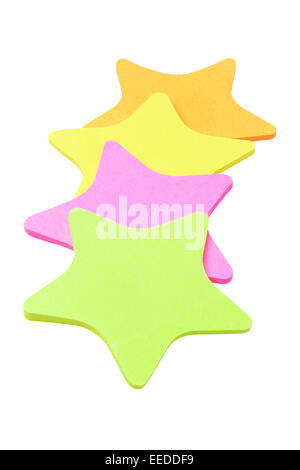 Bunte Sternform Papier Sticker auf weißem Hintergrund angeordnet Stockfoto