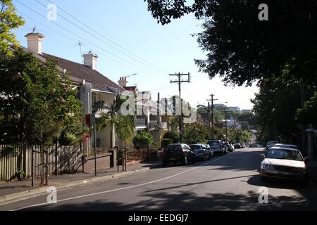 Viktorianischen Reihenhaus befindet sich in Hereford Street im Inneren Westen Stadtteil Glebe, Sydney. Stockfoto