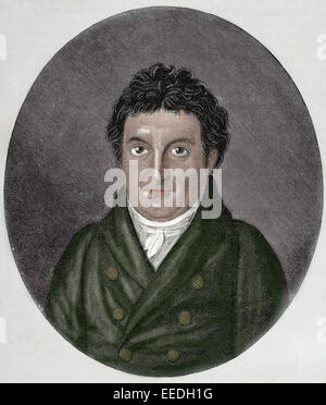 Johann Gottlieb Fichte (1762-1814). Deutscher Philosoph. Bewegung deutschen Idealismus. Kupferstich von J. F. Jugel. Porträt. des 19. Jahrhunderts. Farbige. Stockfoto