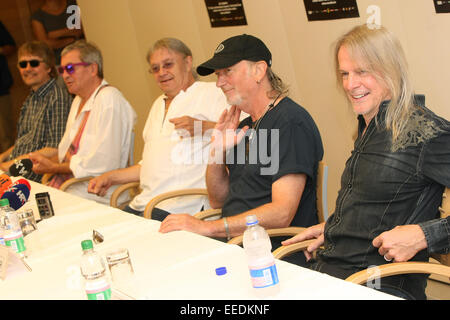 Legendäre britische Rockband Deep Purple besuchen eine Pressekonferenz vor ihrem Konzert im Jazine in Petrcane, Kroatien Featuring: Don Airey, Ian Paice, Roger Glover, Steve Morse, Deep Purple wo: Petrcane, Kroatien bei: 14. Juli 2014 Stockfoto