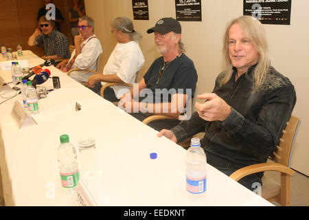 Legendäre britische Rockband Deep Purple besuchen eine Pressekonferenz vor ihrem Konzert im Jazine in Petrcane, Kroatien Featuring: Don Airey, Ian Paice, Roger Glover, Steve Morse, Deep Purple wo: Petrcane, Kroatien bei: 14. Juli 2014 Stockfoto