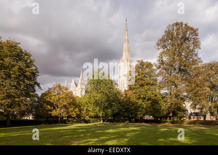 Kathedrale von Salisbury in den Südwesten Englands. Im 13. Jahrhundert im gotischen Stil erbaut, hat die Kathedrale das höchste s Stockfoto