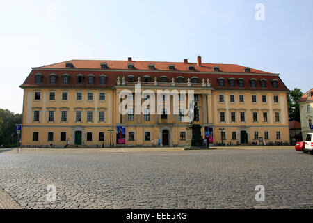 Das Fürstenhaus auf dem Platz der Demokratie. Es ist eine dreigeschossige Barockbau. Vor dem Gebäude steht die Reiterstatue des Herzogs Carl August. Foto: Klaus Nowottnick Datum: 26. Juli 2014 Stockfoto