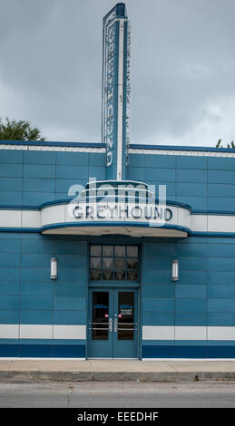 Bewahrt, Greyhound Station Blytheville Arkansas, optimieren Moderne Stil, Art Moderne Insel Art station Stockfoto