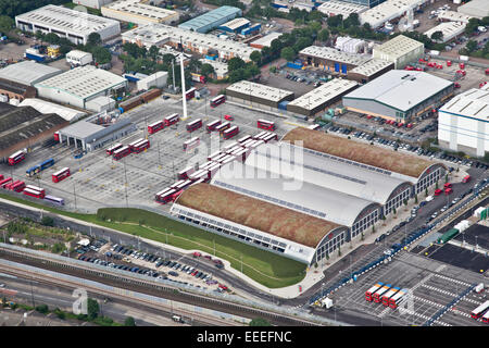 Luftaufnahme von West Ham Bus Garage Stockfoto