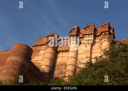 Indien, Rajasthan, Jodhpur, Meherangarh Fort im frühen Morgenlicht Stockfoto