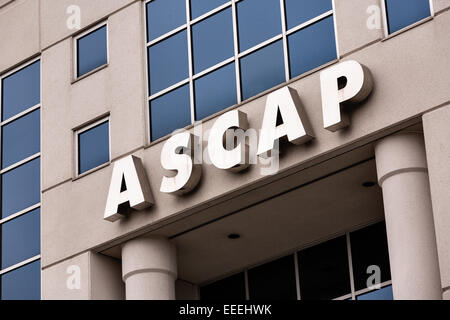 Zeichen für ASCAP Sitz in Nashville, TN. amerikanische Gesellschaft der Komponisten, Autoren und Verlage ist eine leistungsstarke Organisation welche Lizenzen und sammelt Lizenzgebühren für Musiker und Songschreiber. Stockfoto