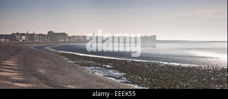 Gezeiten Sie Morecambe Bay bei Sonnenuntergang, Lancashire, England UK Stockfoto