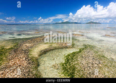 Seychellen Strand idyllisch, La Digue Stockfoto