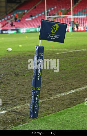 Leicester, UK. 16. Januar 2015. Europäische Rugby Champions Cup. Leicester Tigers gegen Scarlets. Der Europäische Rugby Champions Cup Flagge © Aktion Plus Sport/Alamy Live-Nachrichten Stockfoto