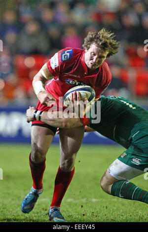 Leicester, UK. 16. Januar 2015. Europäische Rugby Champions Cup. Leicester Tigers gegen Scarlets. Hadleigh Parkes in Aktion für Scarlets Credit: Action Plus Sport/Alamy Live News Stockfoto