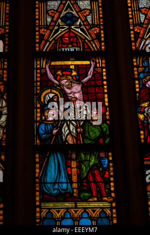 Glasfenster in der Kirche St. Servaas Basiliek oder Basilika am Platz genannt genannt Vrijthof, Maastricht, Niederlande Stockfoto