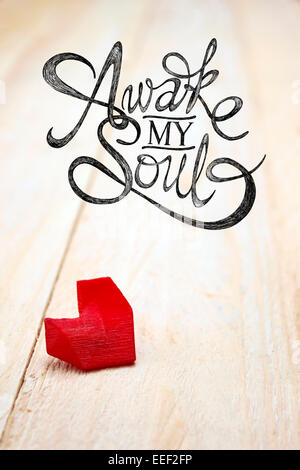 Wach My Soul Valentine Tag Darstellung der einsamen Herzen auf Holz Tafel mit Hand gezeichnet Zitate. Stockfoto