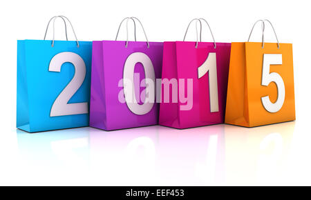Bunte Tragetaschen mit 2015, 3d render Stockfoto