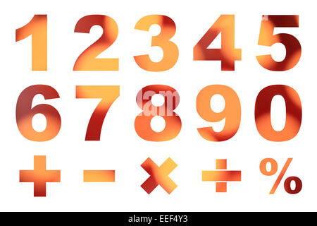 eine Null-Nummern und grundlegende mathematische Symbole von Bokeh Lichter Bild gemacht Stockfoto