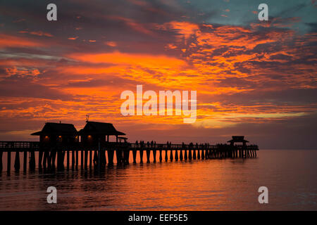 Alten Naples Pier kurz nach Sonnenuntergang, Naples, Florida, USA Stockfoto