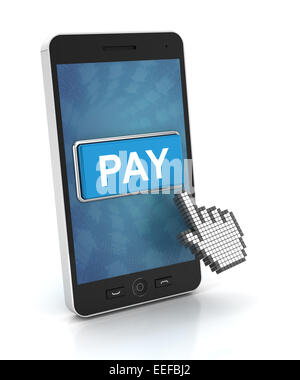 Eine Bezahlung klicken Sie auf ein Smartphone, 3d render Stockfoto