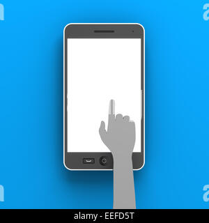 Papier-Hand, die Sie auf einem Smartphone mit Exemplar, 3d Rendern Stockfoto