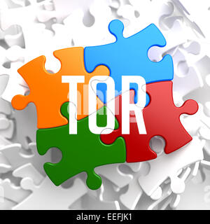 TOR auf bunten Puzzle. Stockfoto