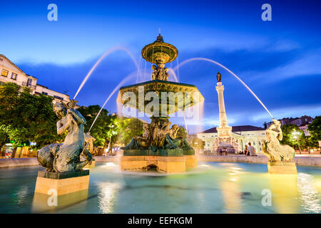 Brunnen am Rossio-Platz in Lissabon, Portugal Stockfoto