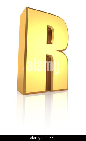 3D Rendering goldenen Buchstaben R isoliert auf weißem Hintergrund Stockfoto
