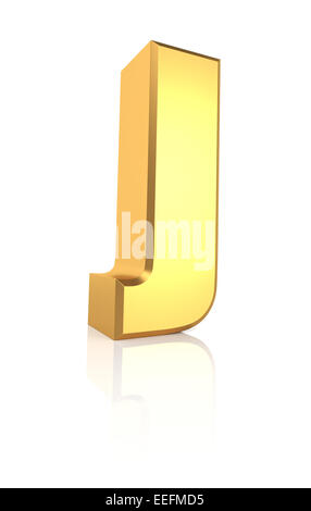 3D Rendering goldenen Buchstaben J isoliert auf weißem Hintergrund Stockfoto