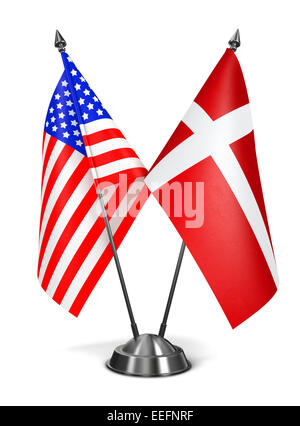 USA und Dänemark - Miniatur-Flags. Stockfoto