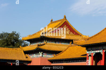 Verziert, geschnitzt von Dächern der verbotenen Stadt, Peking, China Stockfoto