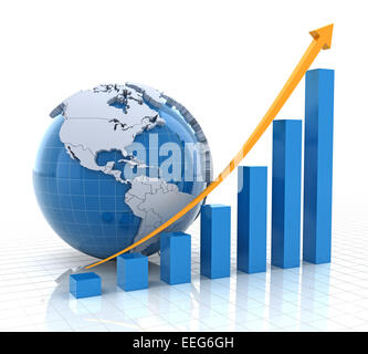 Wachstumsdiagramm mit Globe, 3d Rendern Stockfoto