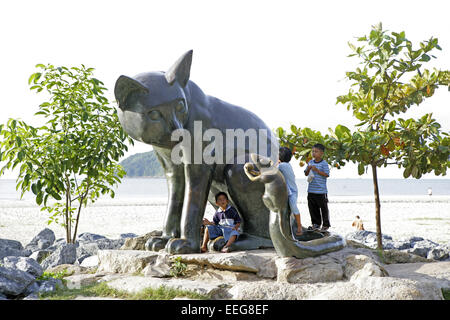 Thailand, Suedthailand, Songklah, Samila Strand, Denkmal, Denkmal, Bronze, Statue, Katz Und Maus, Ko Meo Und Ko Nu, Symbol, Asi Stockfoto