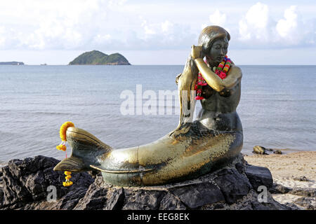 Thailand, Suedthailand, Songklah, Samila Strand, Denkmal, Denkmal, Bronze, Statue, Seejungfrau, die goldene Nixe, Symbol, Asi Stockfoto