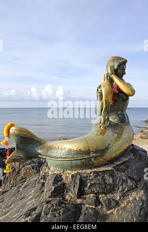 Thailand, Suedthailand, Songklah, Samila Strand, Denkmal, Denkmal, Bronze, Statue, Seejungfrau, die goldene Nixe, Symbol, Asi Stockfoto