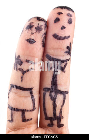 Smileys auf Mannes Fingern gemalt. Stockfoto