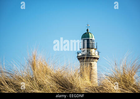 Leuchtturm in Warnemünde (Deutschland). Stockfoto