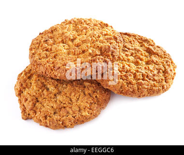 Einige Haferflocken Cookies in einem Stapel auf weißem Hintergrund Stockfoto