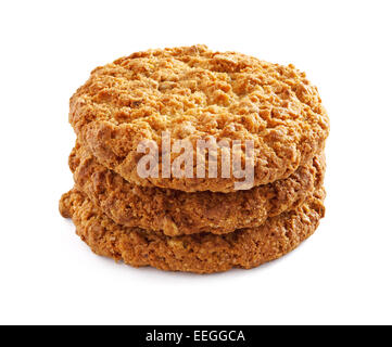 Einige Haferflocken Cookies in einem Stapel auf weißem Hintergrund Stockfoto